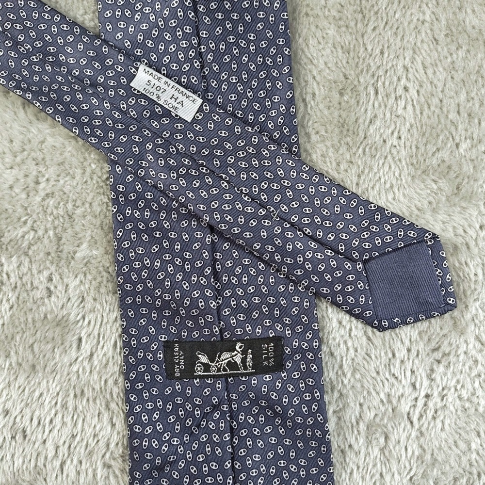 Vintage Hermes Tie Mens Blue Silver Abstract Luxury Silk Made In France